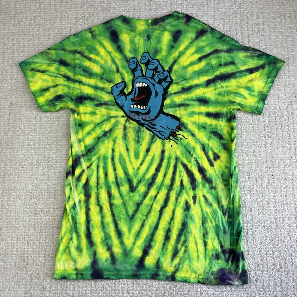 Santa Cruz T Shirt Screaming Hand Tie Dye Skateboarding Graphic Green Size S